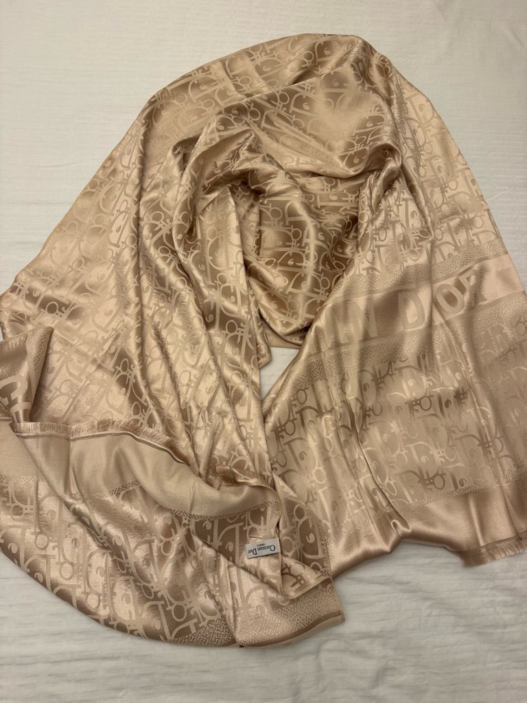 Dior Beige Monogram Silk And Cashmere Scarf